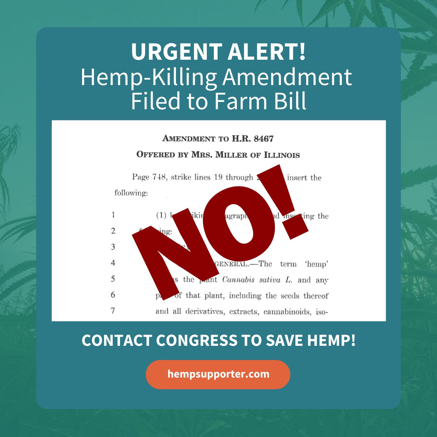 a poster urging users to contact congress to say no to the mary miller admenment.