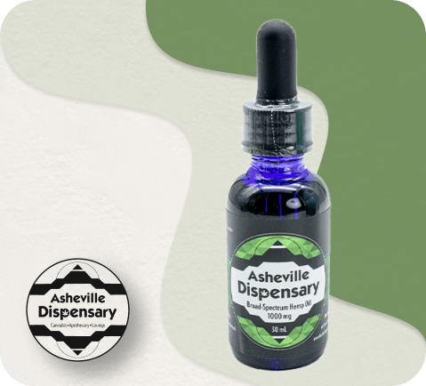 Asheville Dispensary 1000mg Broad Spectrum CBD Oil in MCT oil, THC-free tincture, chill effects, premium hemp extract