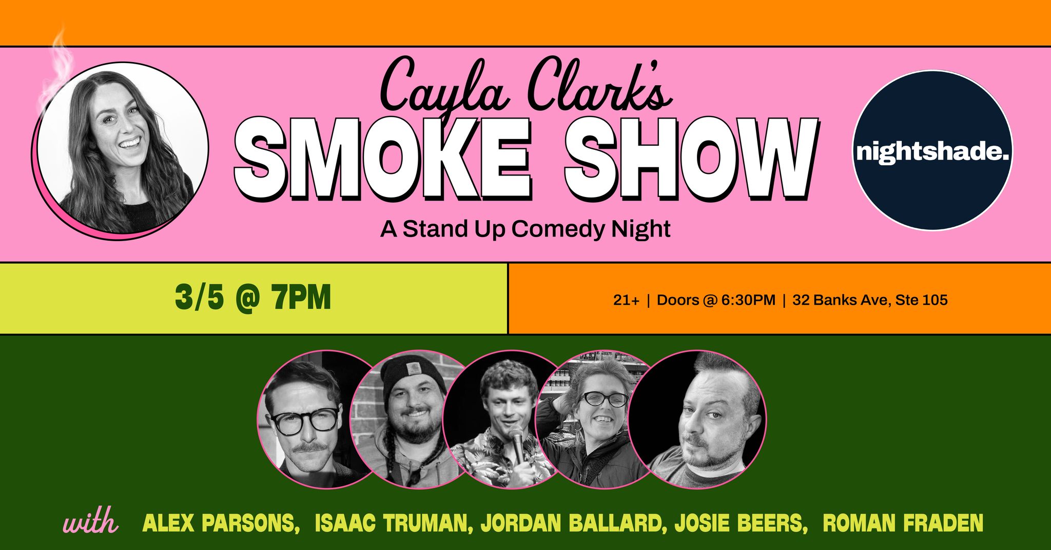 <h1 class="tribe-events-single-event-title">Cayla Clark’s Smoke Show Hosted by Nightshade</h1>