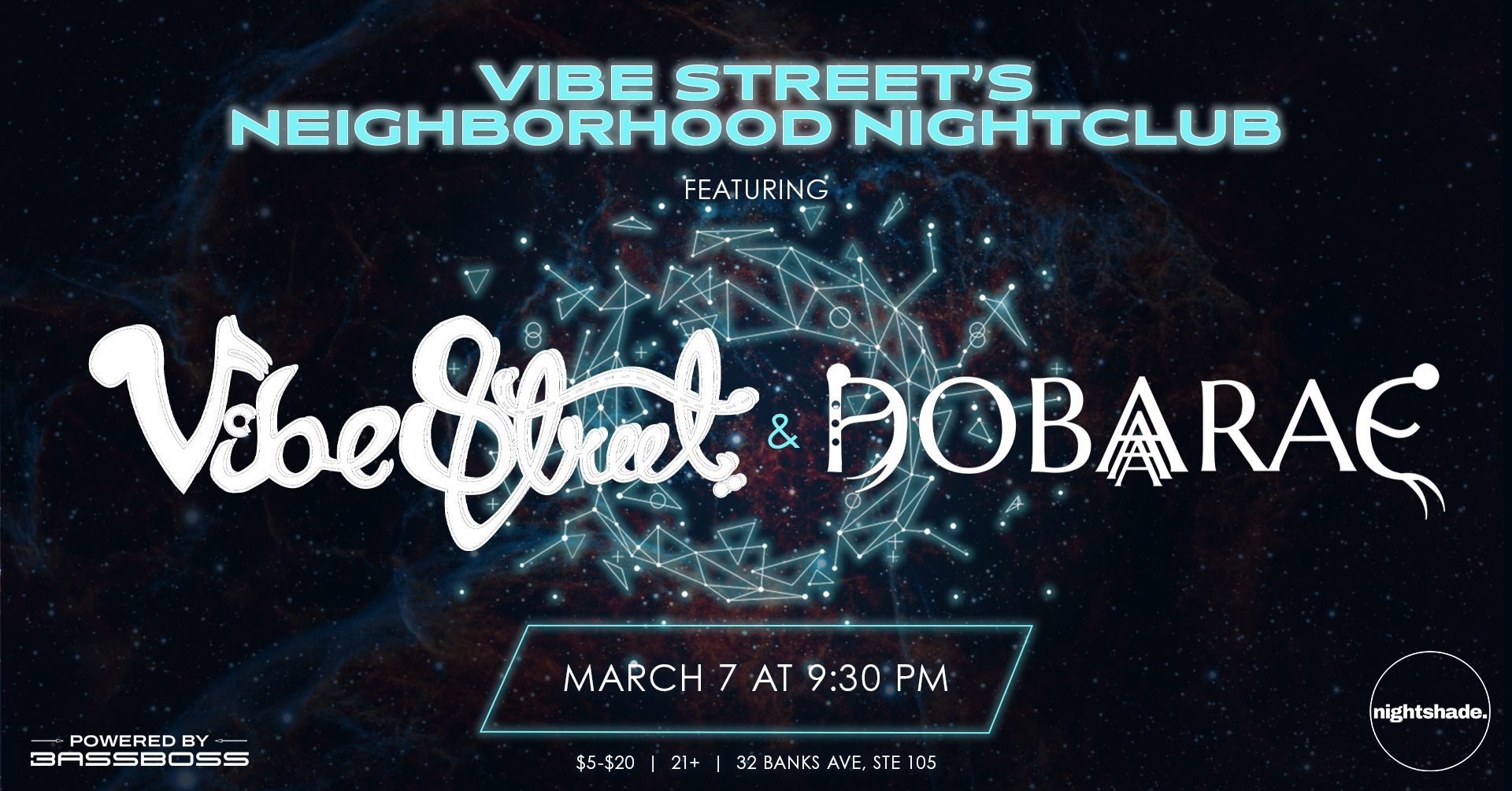 <h1 class="tribe-events-single-event-title">Vibe Street’s Neighborhood Nightclub ft. Dobarae & Vibe Street Hosted by Nightshade</h1>