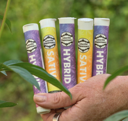 Homepage 10 Image of a hand holding Asheville Dispensary Pre-Rolls