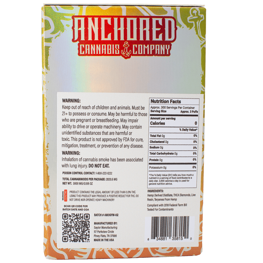 Anchored - 3 Gram THCA Vape - Frozen Mango
