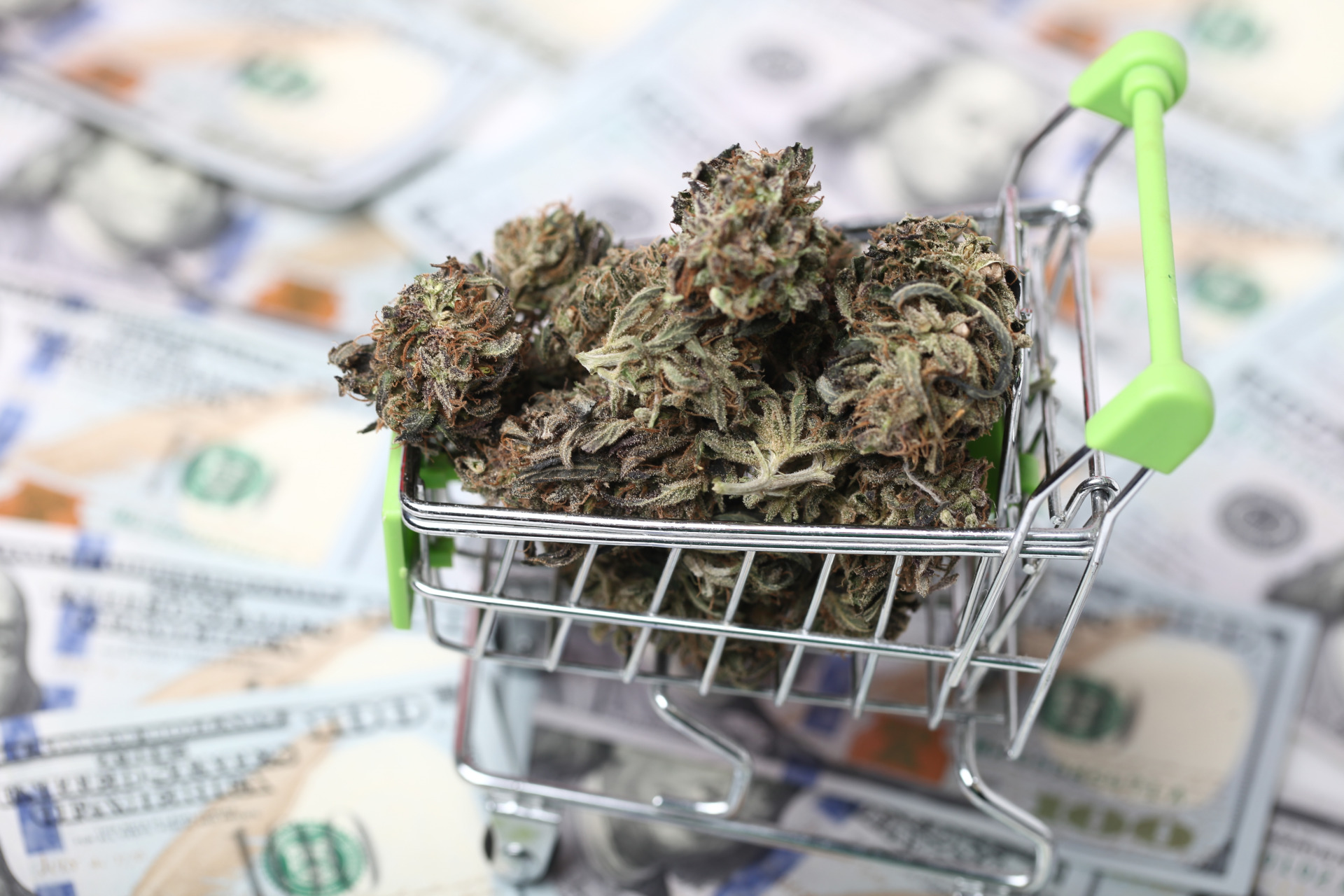 THCA Flower buds in a shopping cart